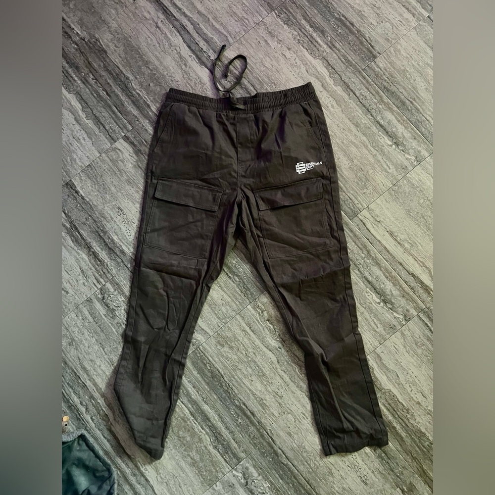 Essentials Black Cargo Joggers with Logo